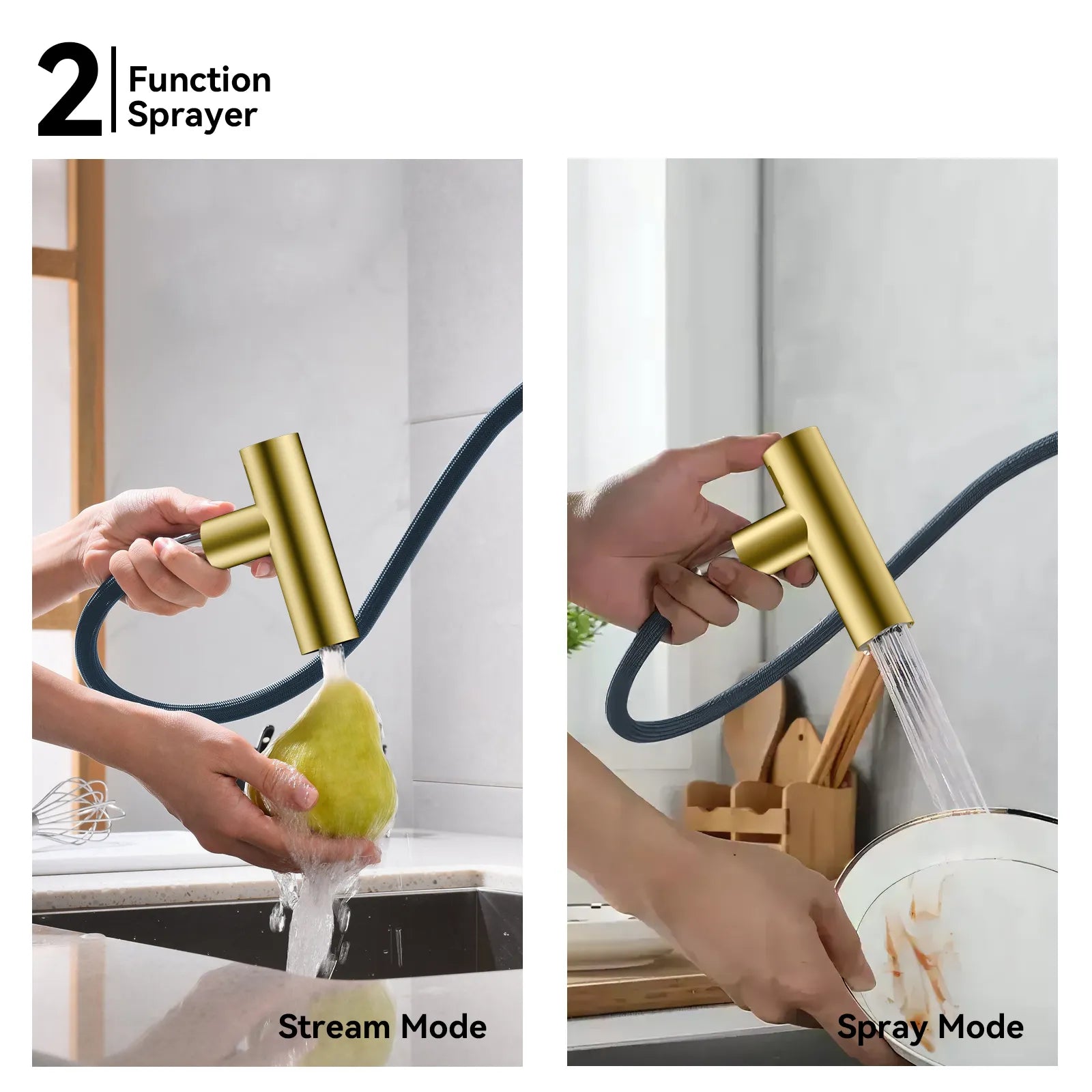 Solid Brass Dual-Function Pull-Down Kitchen Faucet – Single Handle Mixer – KFB1806