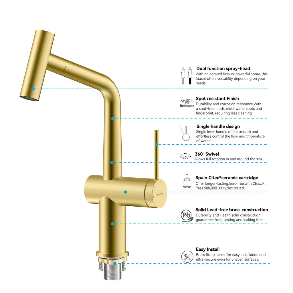 Solid Brass Dual-Function Pull-Down Kitchen Faucet – Single Handle Mixer – KFB1806