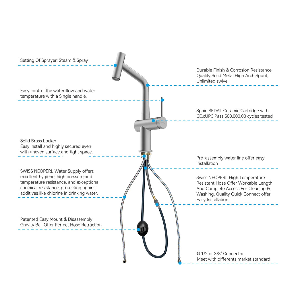 Solid Brass Dual-Function Pull-Down Kitchen Faucet – Single Handle Mixer – KFB1806
