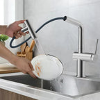 Solid Brass Dual-Function Pull-Down Kitchen Faucet – Single Handle Mixer – KFB1806