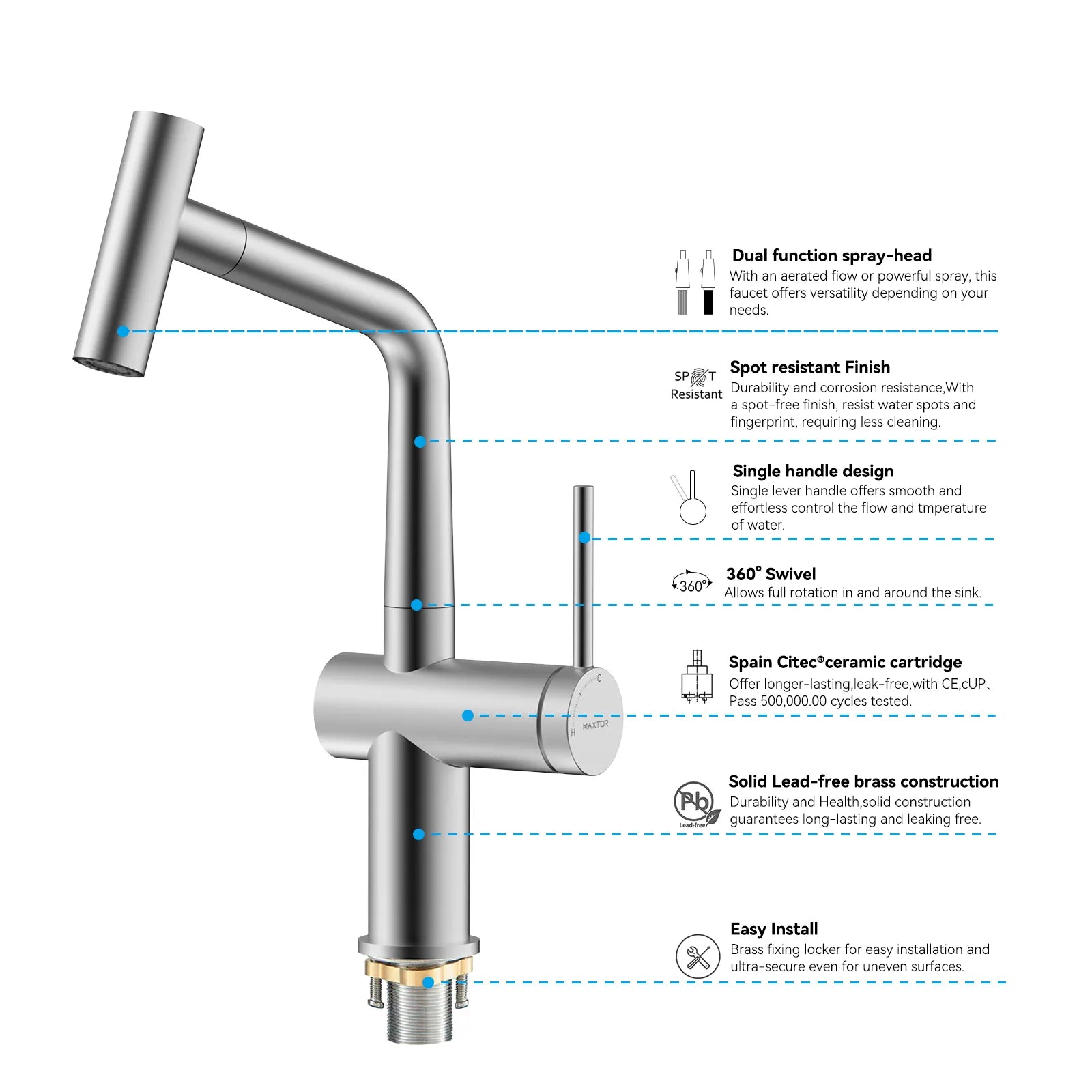 Solid Brass Dual-Function Pull-Down Kitchen Faucet – Single Handle Mixer – KFB1806
