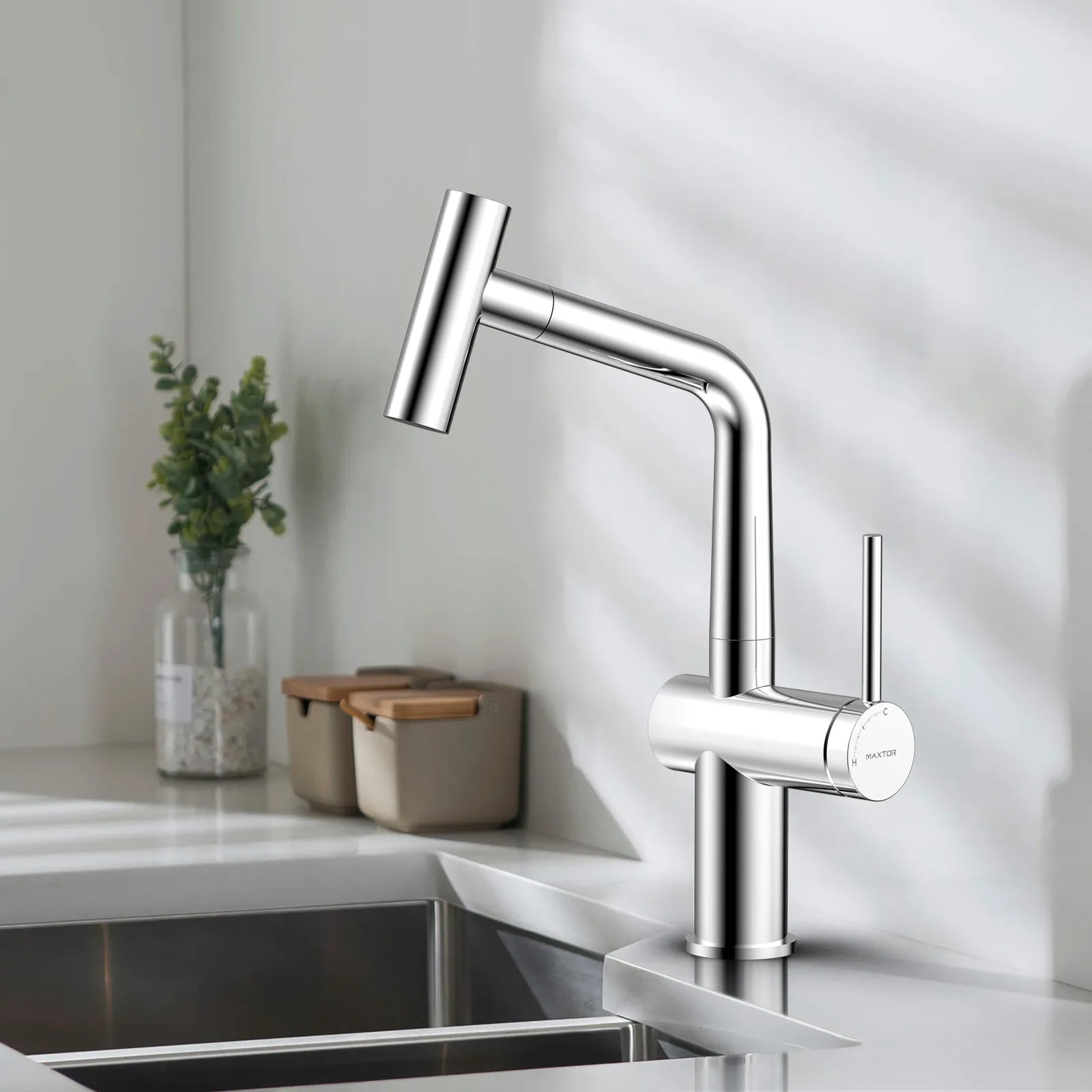 Solid Brass Dual-Function Pull-Down Kitchen Faucet – Single Handle Mixer – KFB1806
