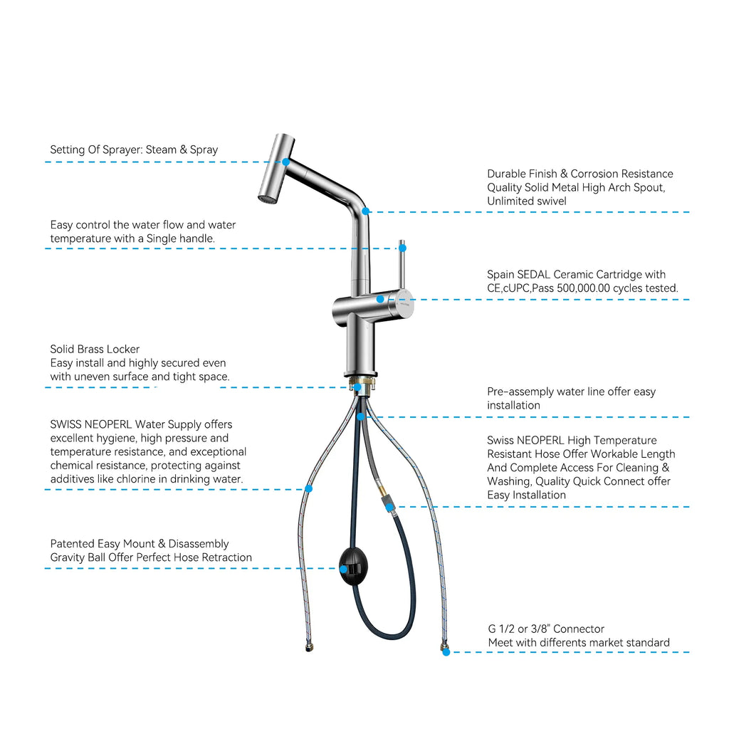 Solid Brass Dual-Function Pull-Down Kitchen Faucet – Single Handle Mixer – KFB1806