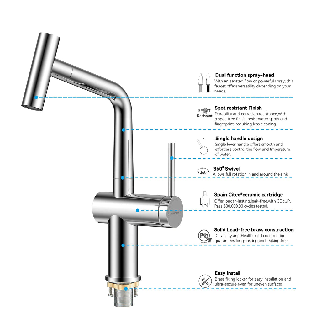 Solid Brass Dual-Function Pull-Down Kitchen Faucet – Single Handle Mixer – KFB1806