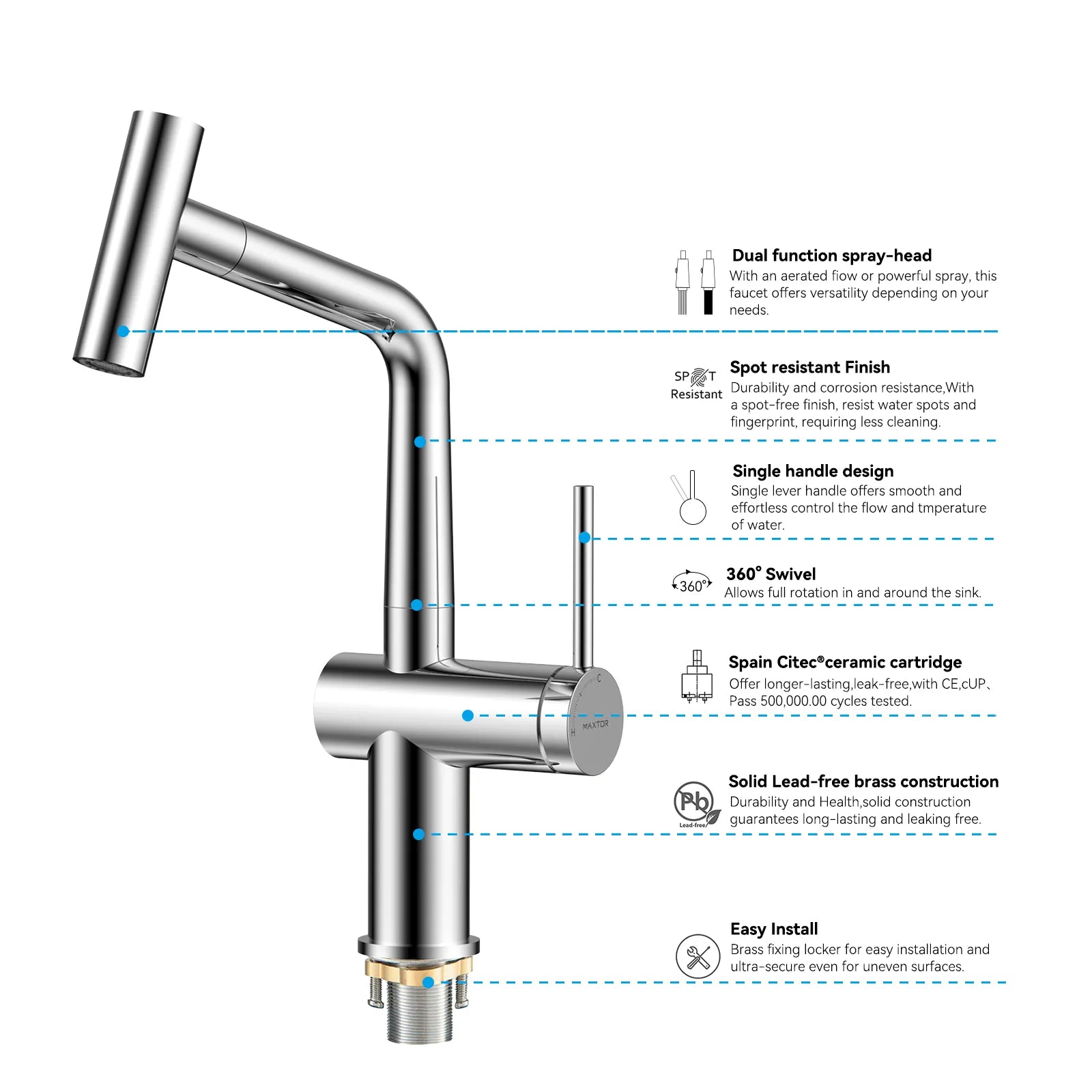 Solid Brass Dual-Function Pull-Down Kitchen Faucet – Single Handle Mixer – KFB1806