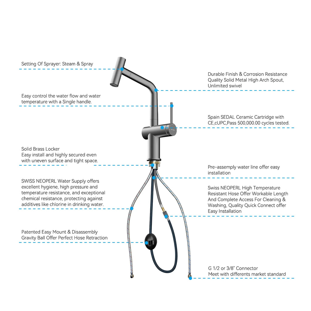 Solid Brass Dual-Function Pull-Down Kitchen Faucet – Single Handle Mixer – KFB1806
