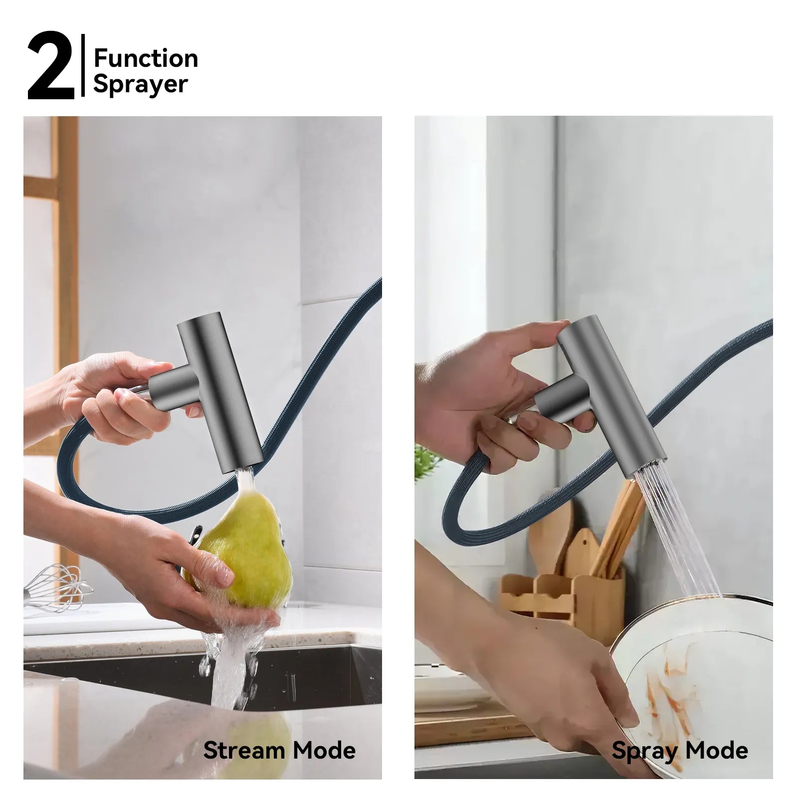 Solid Brass Dual-Function Pull-Down Kitchen Faucet – Single Handle Mixer – KFB1806