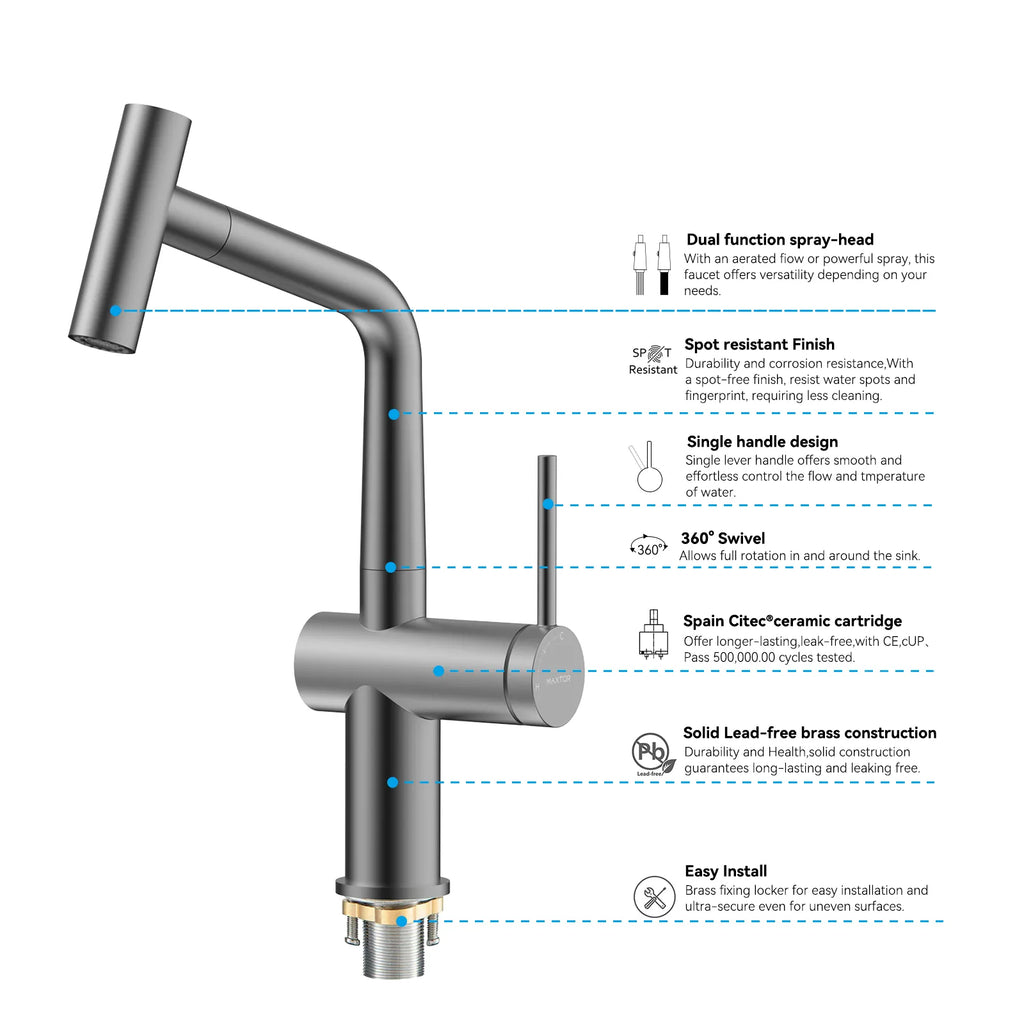 Solid Brass Dual-Function Pull-Down Kitchen Faucet – Single Handle Mixer – KFB1806