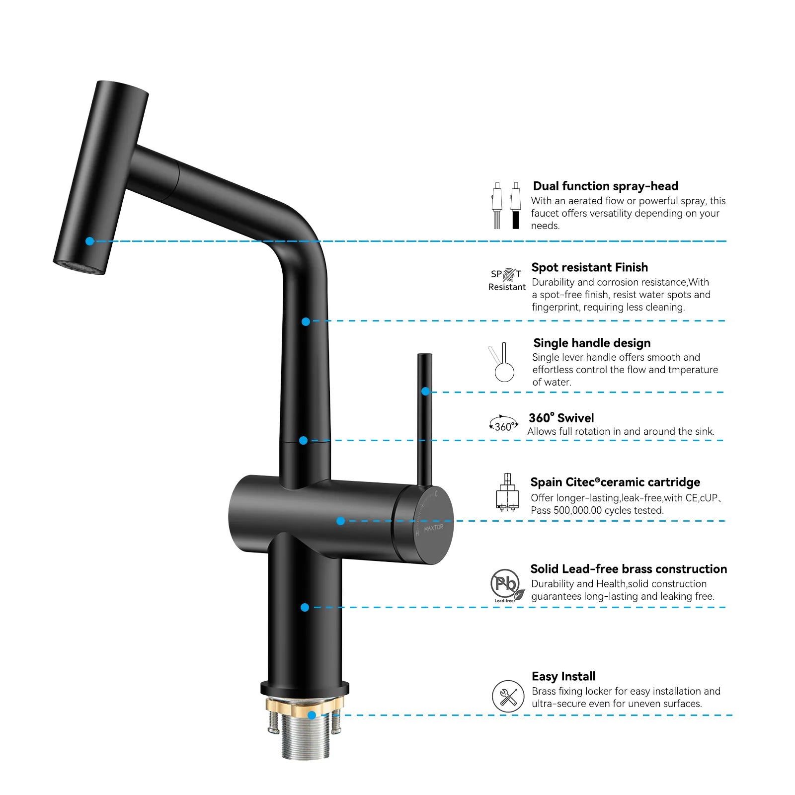 Solid Brass Dual-Function Pull-Down Kitchen Faucet – Single Handle Mixer – KFB1806