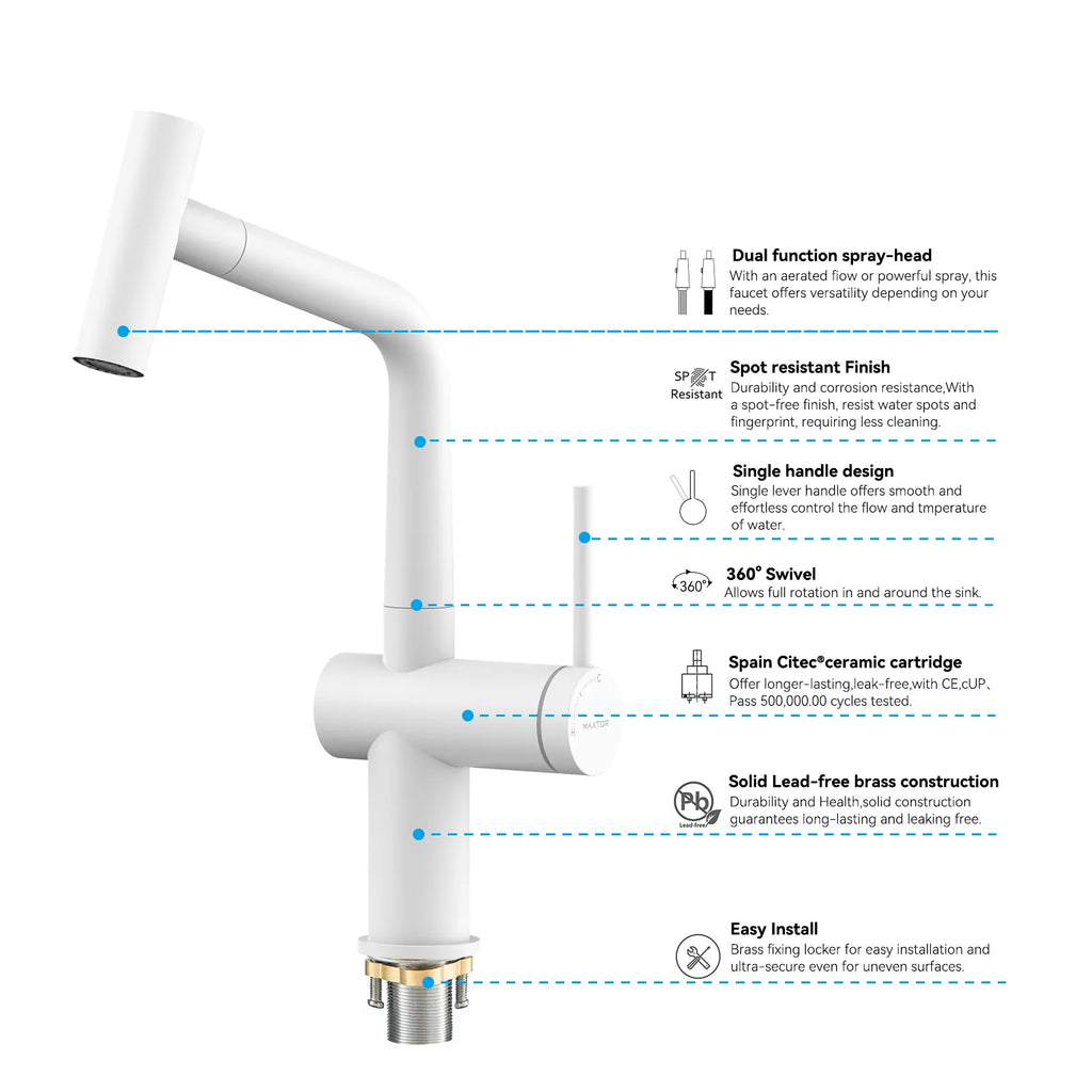 Solid Brass Dual-Function Pull-Down Kitchen Faucet – Single Handle Mixer – KFB1806
