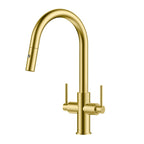 Solid Brass Dual-Handle Pull-Down Kitchen Faucet – Dual Function Spray – KFB2021 Brushed Gold