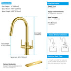 Solid Brass Dual-Handle Pull-Down Kitchen Faucet – Dual Function Spray – KFB2021
