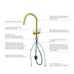 Solid Brass Dual-Handle Pull-Down Kitchen Faucet – Dual Function Spray – KFB2021