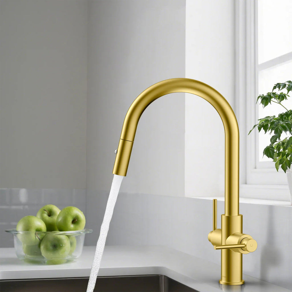 Solid Brass Dual-Handle Pull-Down Kitchen Faucet – Dual Function Spray – KFB2021
