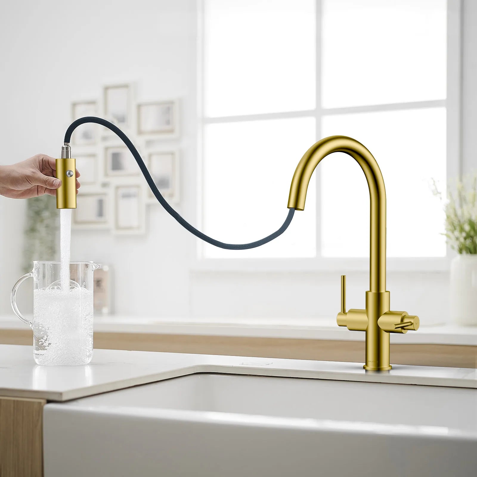 Solid Brass Dual-Handle Pull-Down Kitchen Faucet – Dual Function Spray – KFB2021