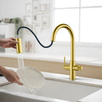 Solid Brass Dual-Handle Pull-Down Kitchen Faucet – Dual Function Spray – KFB2021