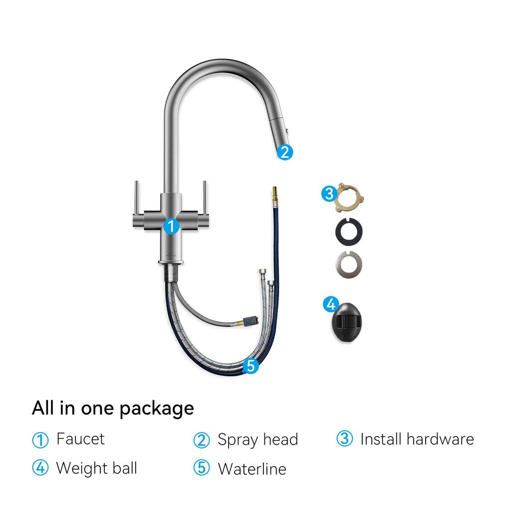 Solid Brass Dual-Handle Pull-Down Kitchen Faucet – Dual Function Spray – KFB2021