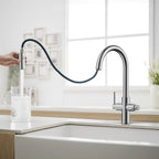 Solid Brass Dual-Handle Pull-Down Kitchen Faucet – Dual Function Spray – KFB2021