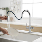 Solid Brass Dual-Handle Pull-Down Kitchen Faucet – Dual Function Spray – KFB2021