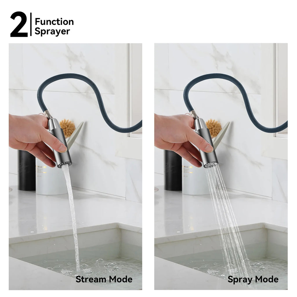 Solid Brass Dual-Handle Pull-Down Kitchen Faucet – Dual Function Spray – KFB2021