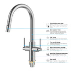 Solid Brass Dual-Handle Pull-Down Kitchen Faucet – Dual Function Spray – KFB2021