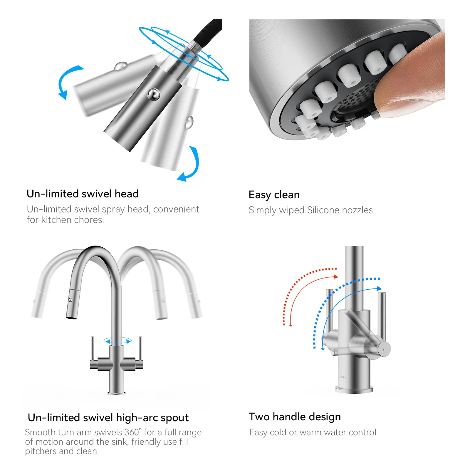 Solid Brass Dual-Handle Pull-Down Kitchen Faucet – Dual Function Spray – KFB2021