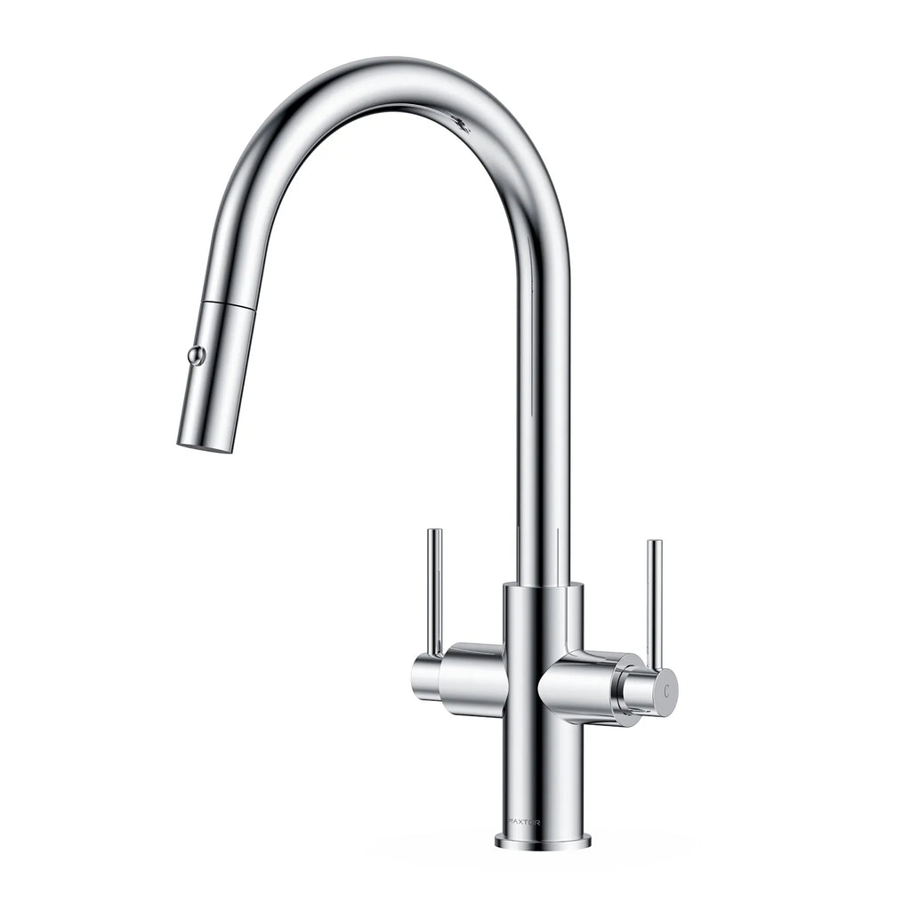 Solid Brass Dual-Handle Pull-Down Kitchen Faucet – Dual Function Spray – KFB2021 Chrome