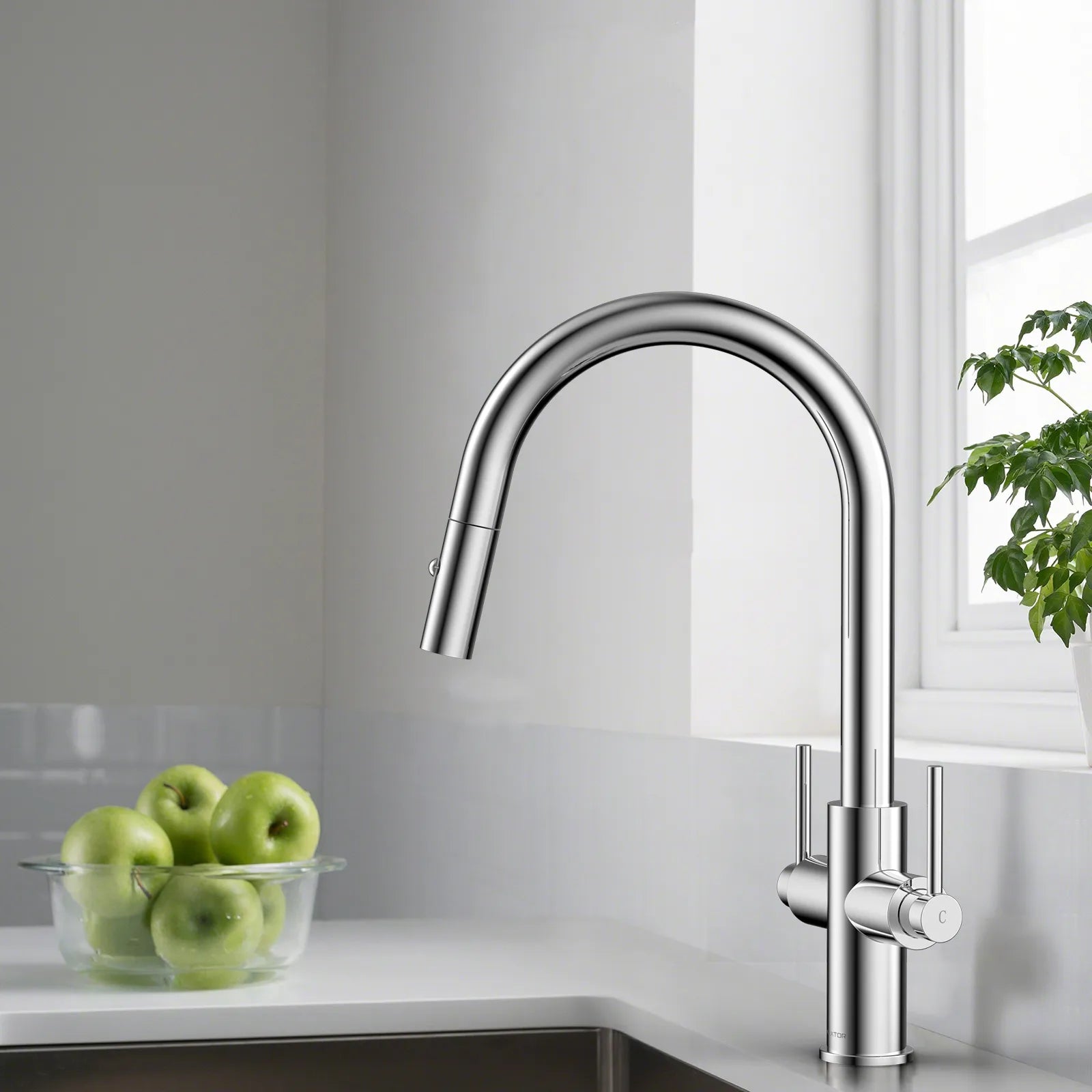 Solid Brass Dual-Handle Pull-Down Kitchen Faucet – Dual Function Spray – KFB2021