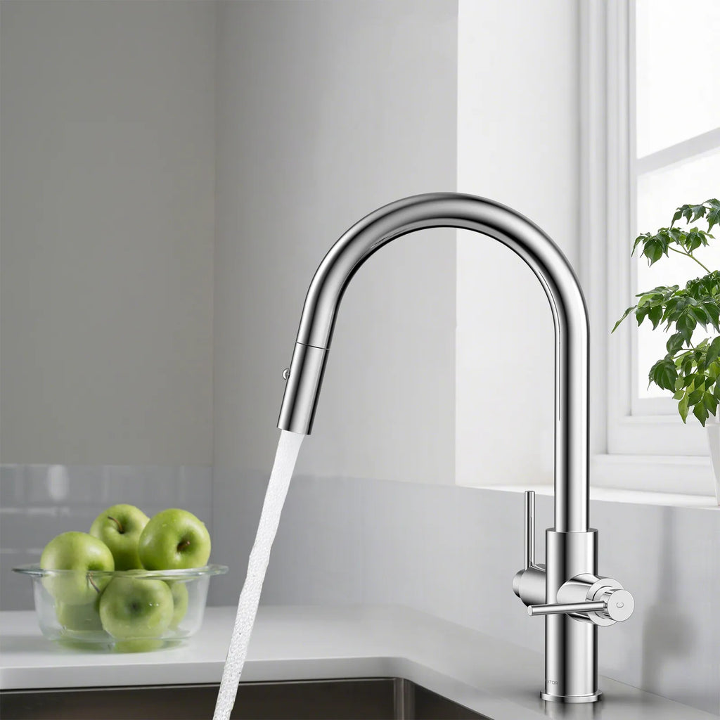 Solid Brass Dual-Handle Pull-Down Kitchen Faucet – Dual Function Spray – KFB2021