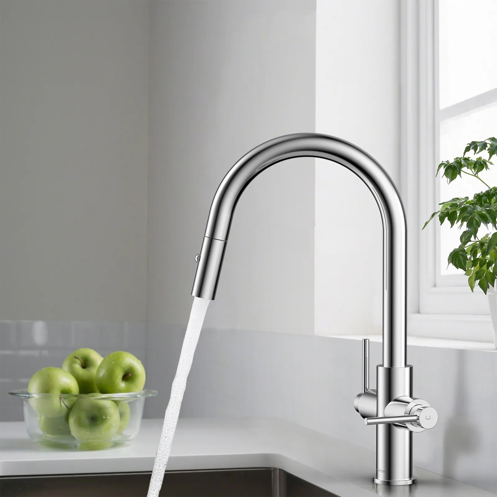 Solid Brass Dual-Handle Pull-Down Kitchen Faucet – Dual Function Spray – KFB2021