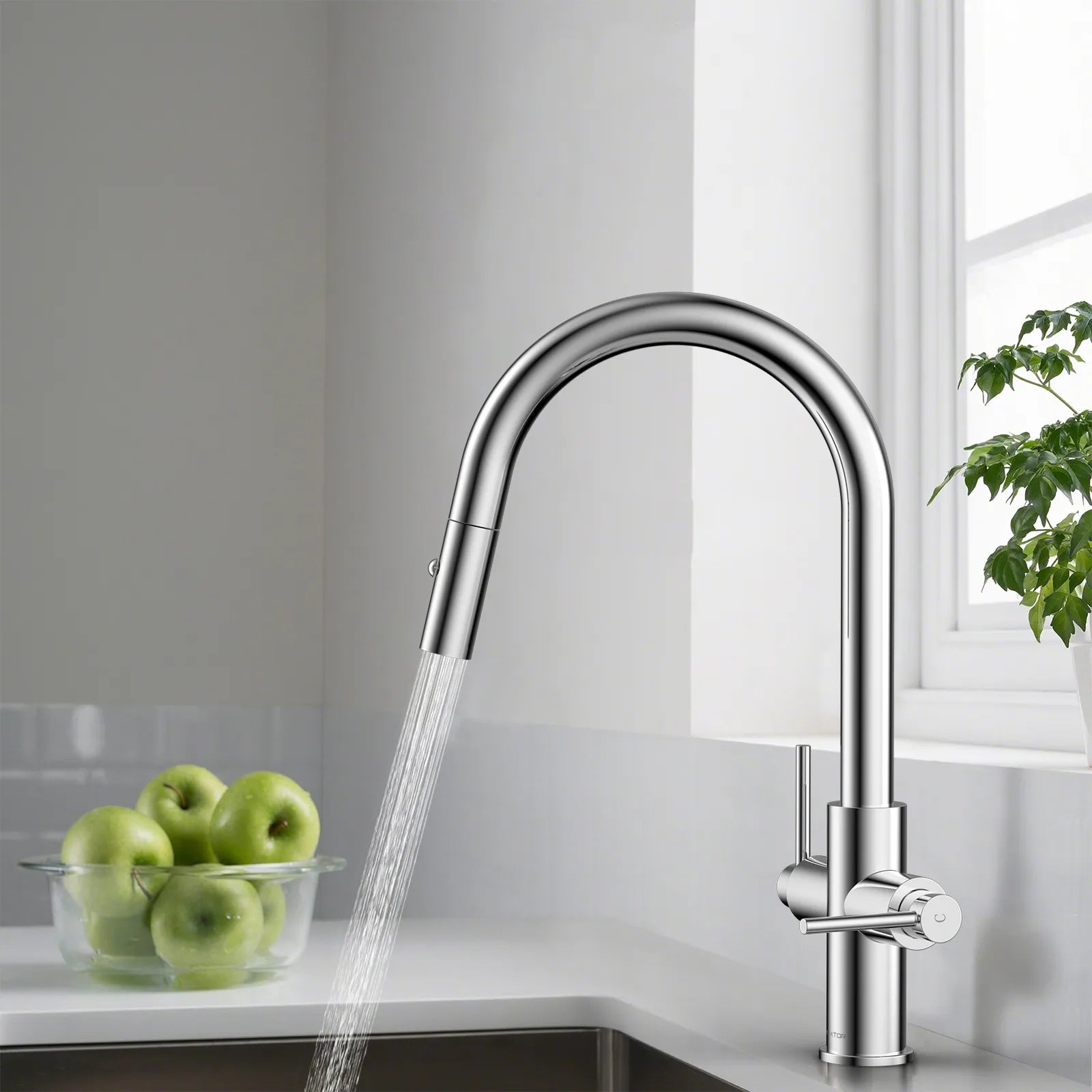 Solid Brass Dual-Handle Pull-Down Kitchen Faucet – Dual Function Spray – KFB2021