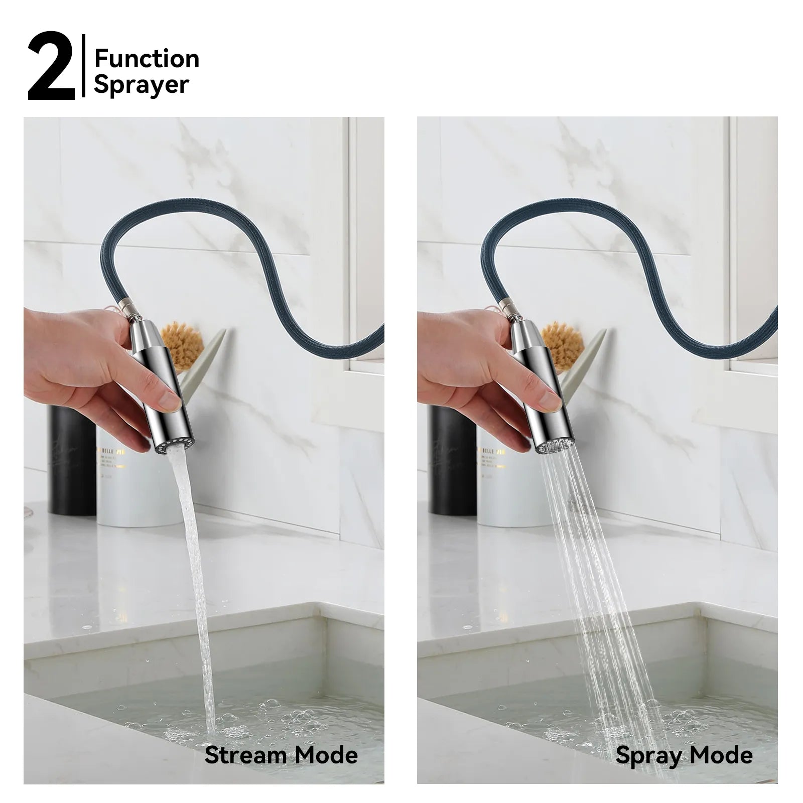 Solid Brass Dual-Handle Pull-Down Kitchen Faucet – Dual Function Spray – KFB2021