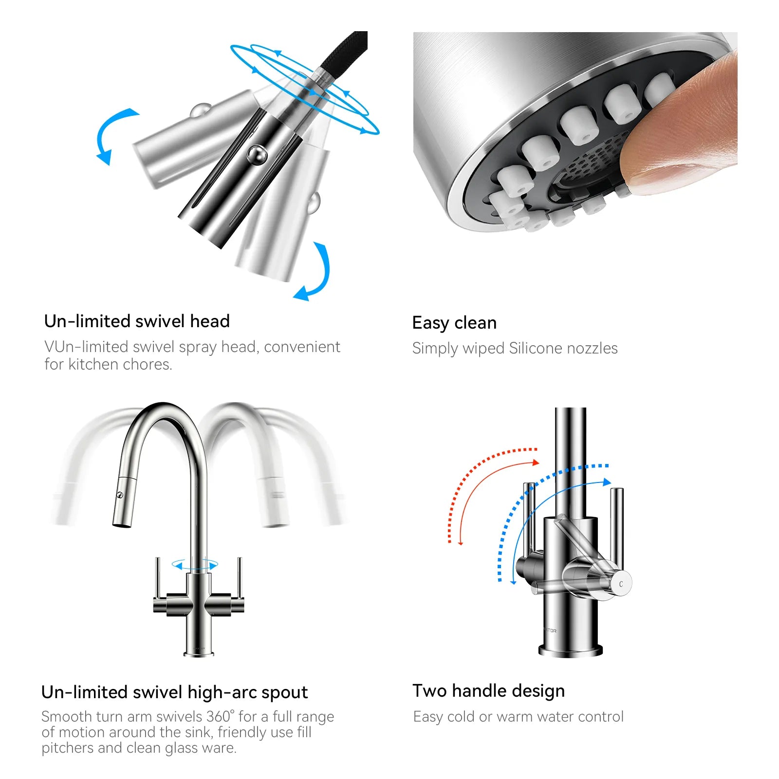 Solid Brass Dual-Handle Pull-Down Kitchen Faucet – Dual Function Spray – KFB2021