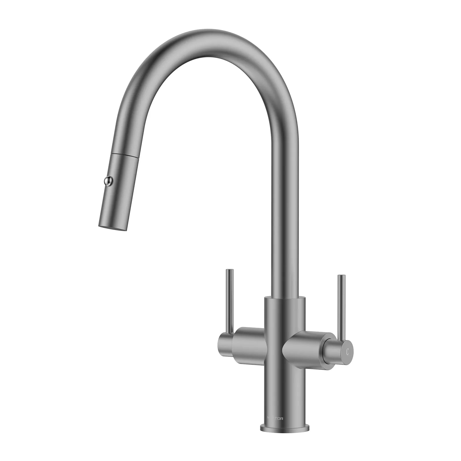 Solid Brass Dual-Handle Pull-Down Kitchen Faucet – Dual Function Spray – KFB2021 Brushed Gun Metal