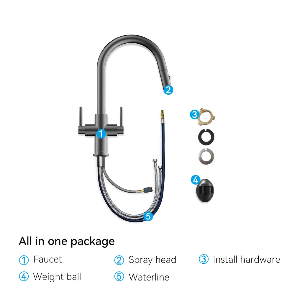 Solid Brass Dual-Handle Pull-Down Kitchen Faucet – Dual Function Spray – KFB2021