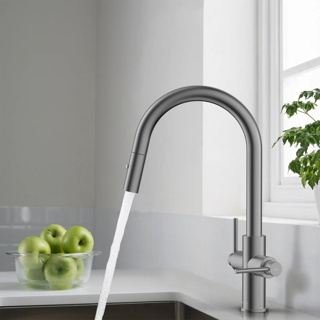 Solid Brass Dual-Handle Pull-Down Kitchen Faucet – Dual Function Spray – KFB2021
