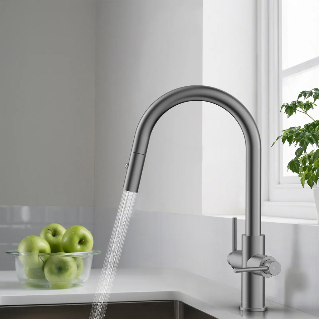 Solid Brass Dual-Handle Pull-Down Kitchen Faucet – Dual Function Spray – KFB2021