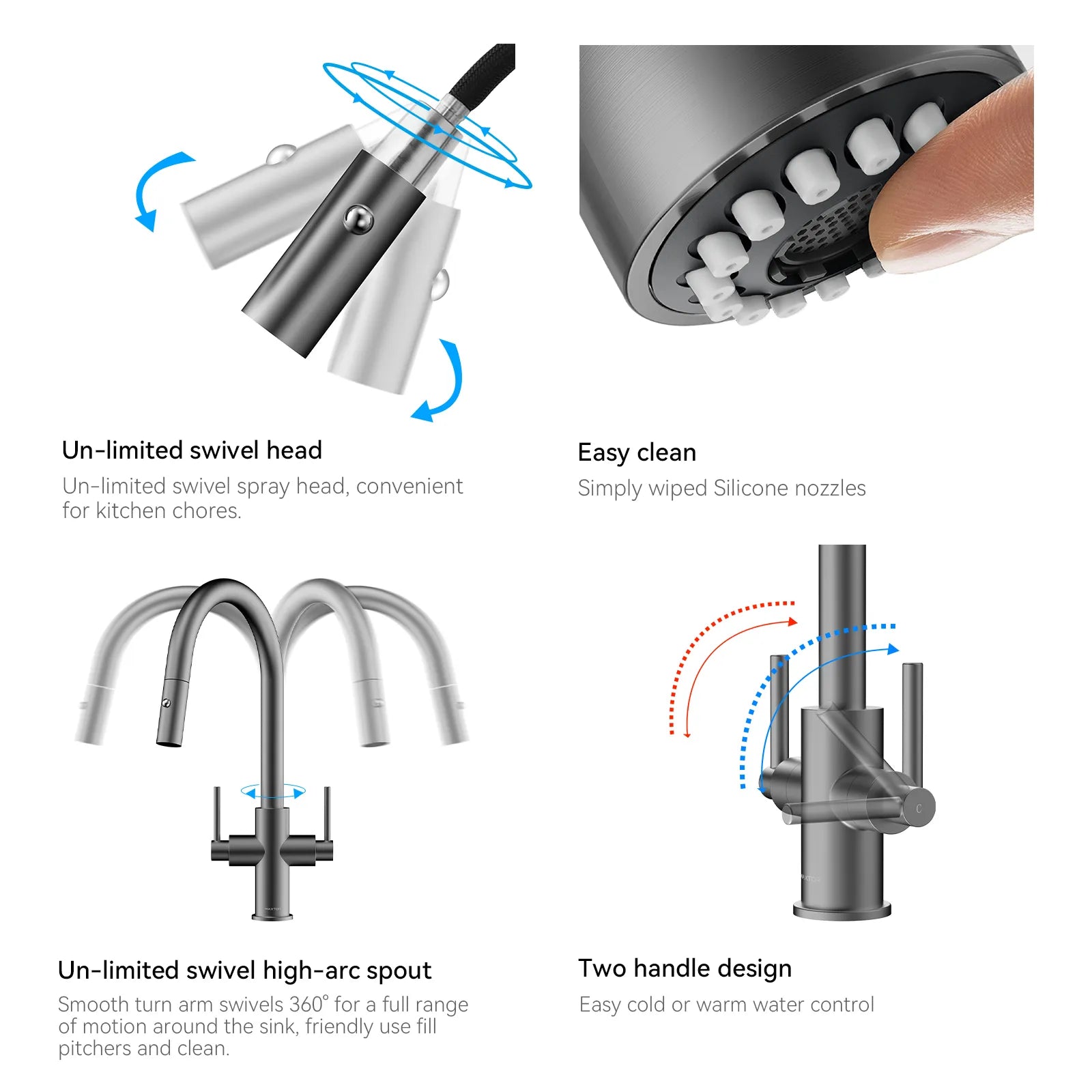 Solid Brass Dual-Handle Pull-Down Kitchen Faucet – Dual Function Spray – KFB2021