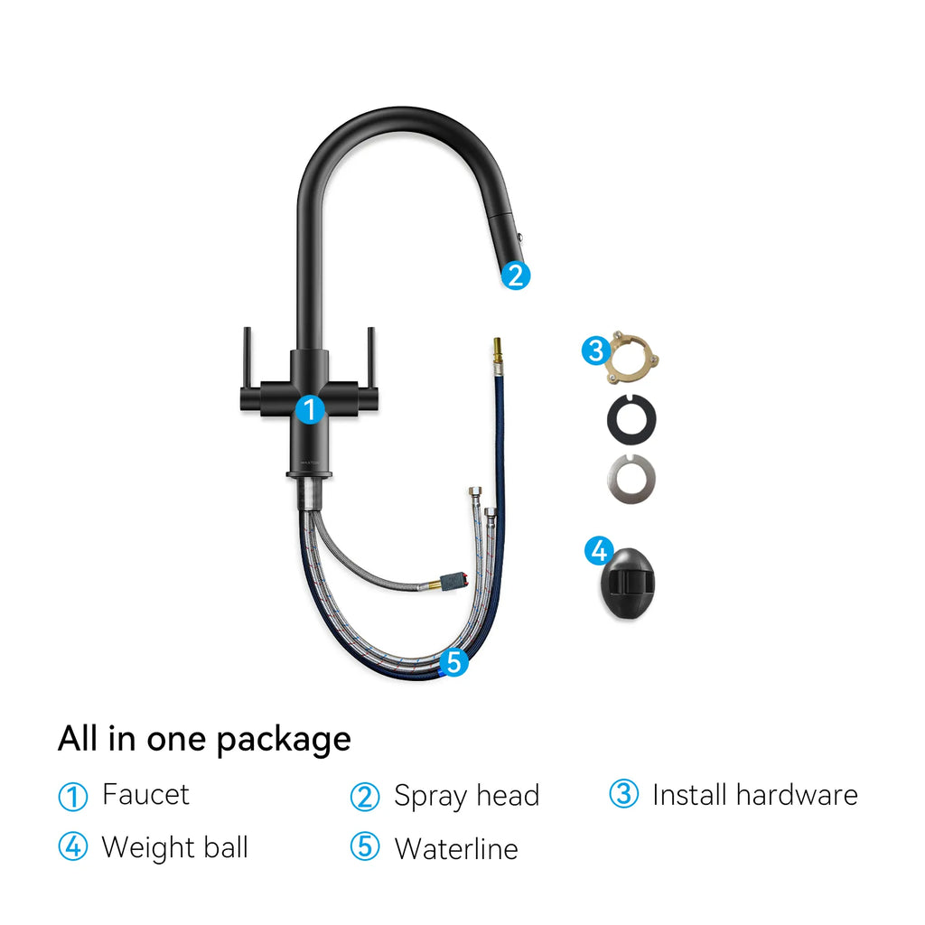 Solid Brass Dual-Handle Pull-Down Kitchen Faucet – Dual Function Spray – KFB2021