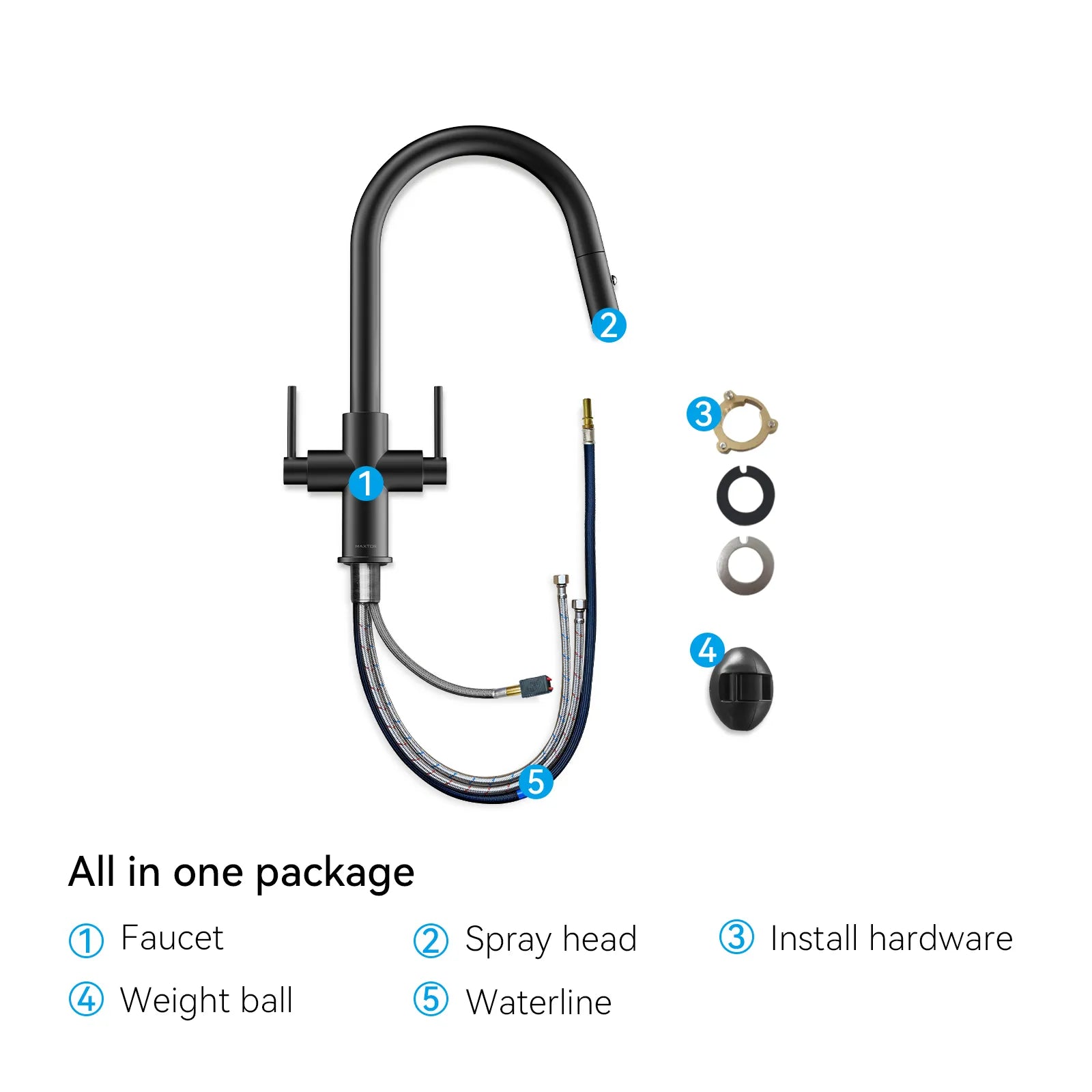 Solid Brass Dual-Handle Pull-Down Kitchen Faucet – Dual Function Spray – KFB2021