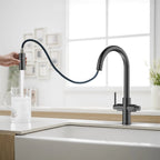 Solid Brass Dual-Handle Pull-Down Kitchen Faucet – Dual Function Spray – KFB2021