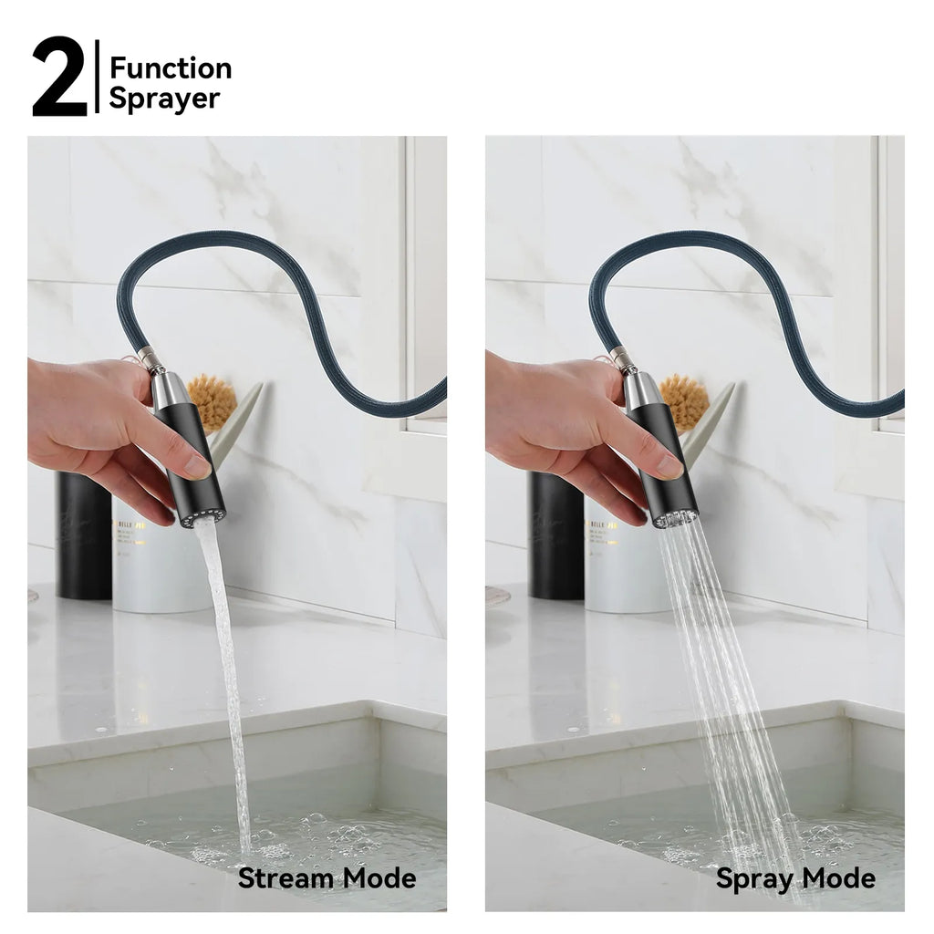 Solid Brass Dual-Handle Pull-Down Kitchen Faucet – Dual Function Spray – KFB2021