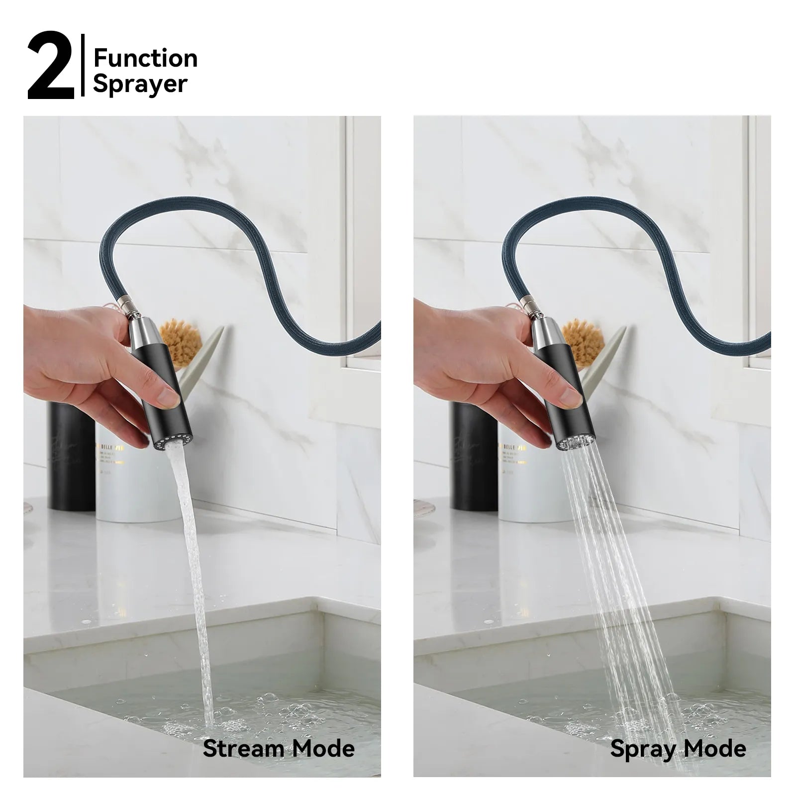 Solid Brass Dual-Handle Pull-Down Kitchen Faucet – Dual Function Spray – KFB2021