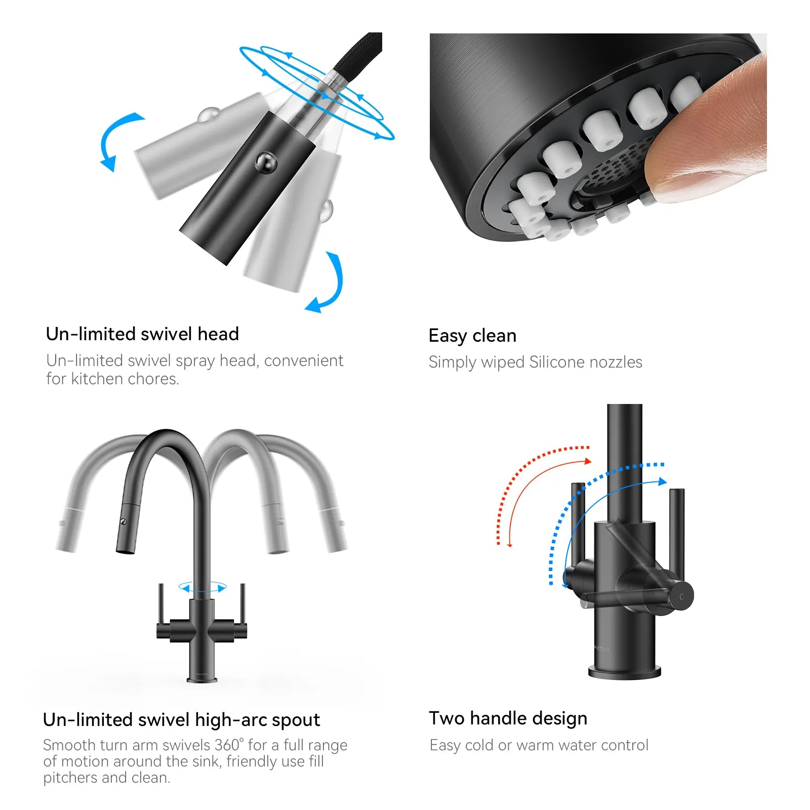 Solid Brass Dual-Handle Pull-Down Kitchen Faucet – Dual Function Spray – KFB2021