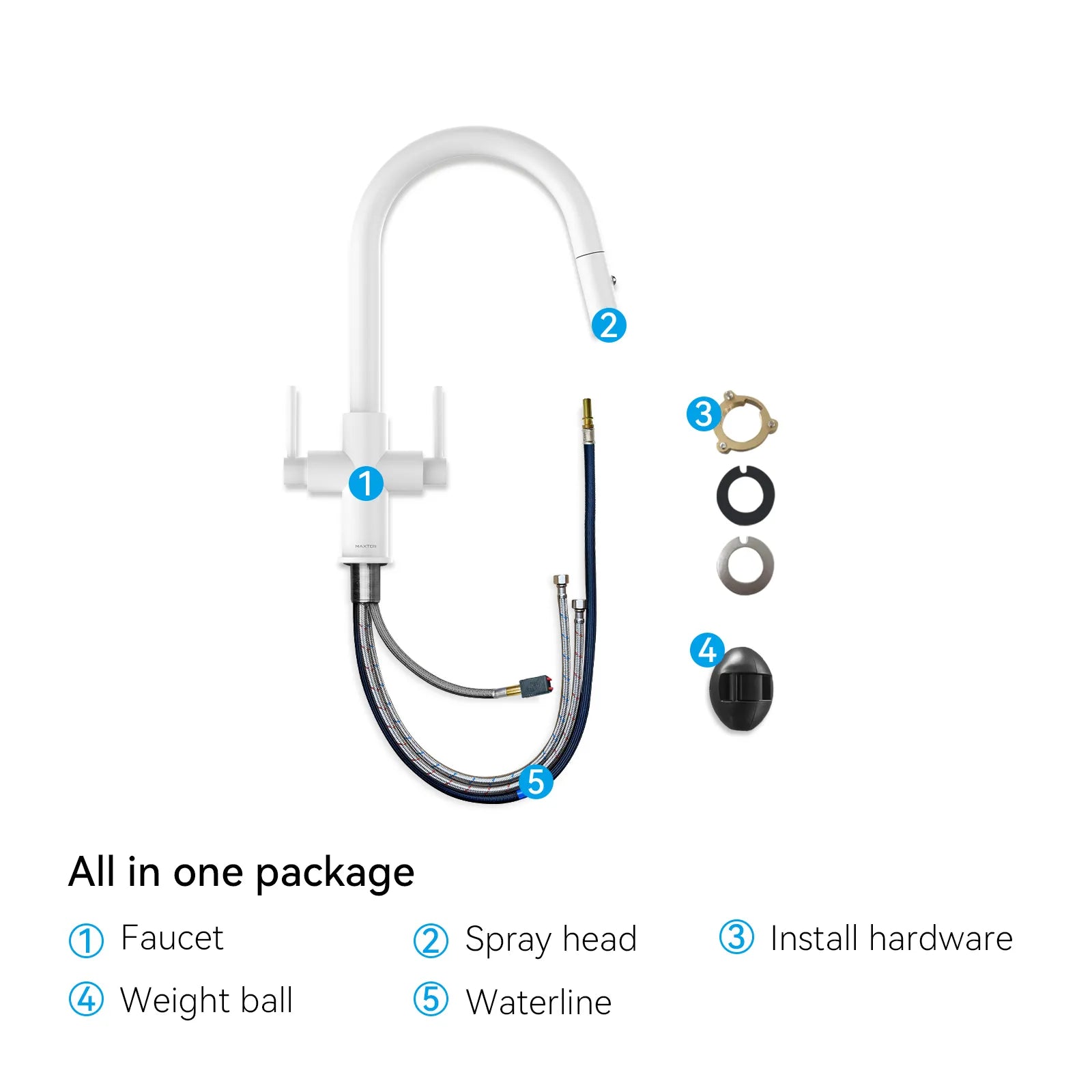 Solid Brass Dual-Handle Pull-Down Kitchen Faucet – Dual Function Spray – KFB2021