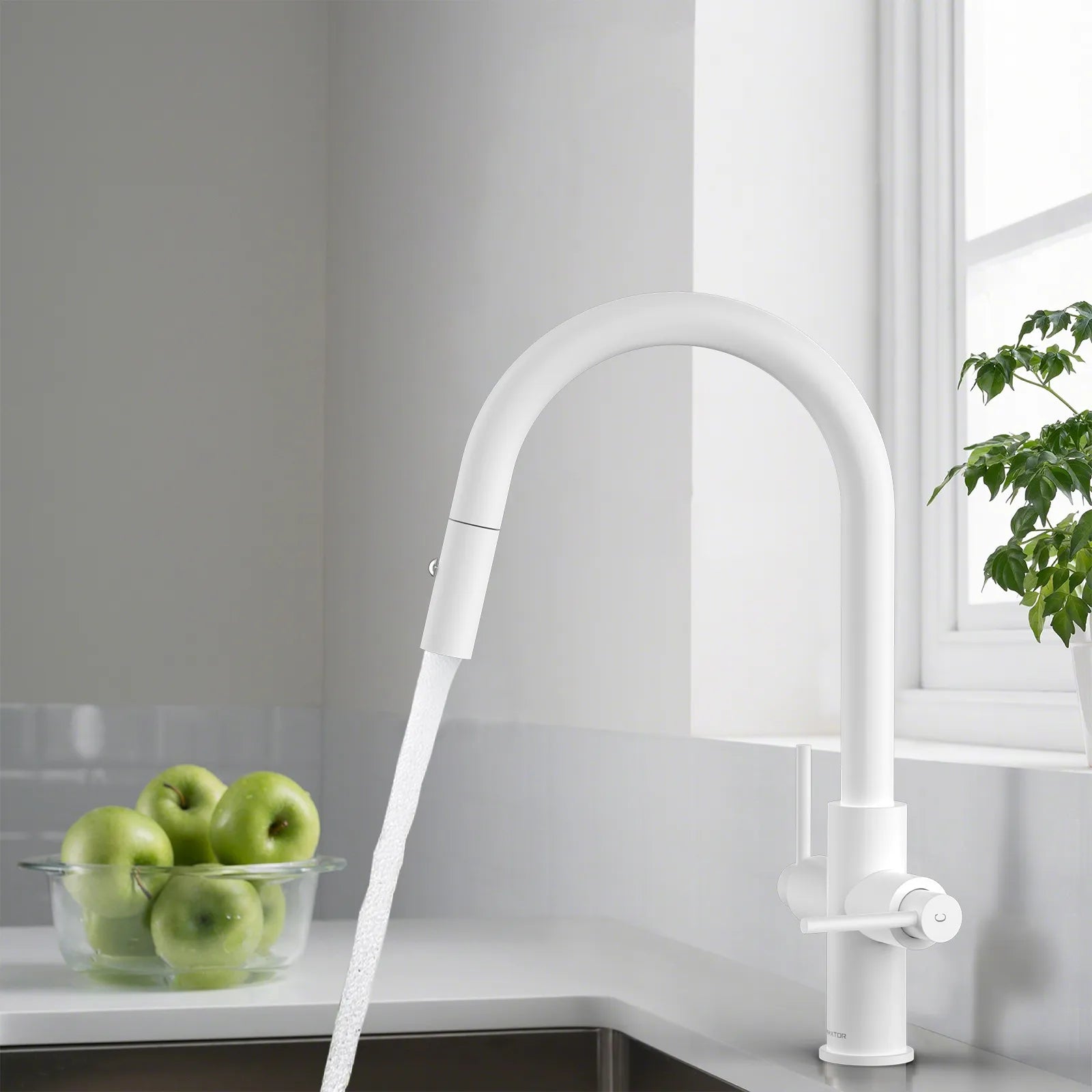 Solid Brass Dual-Handle Pull-Down Kitchen Faucet – Dual Function Spray – KFB2021