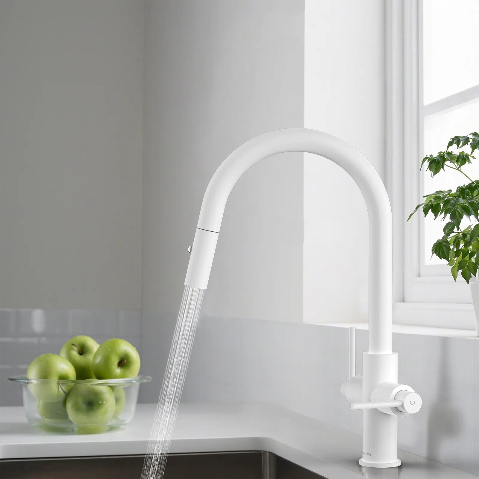 Solid Brass Dual-Handle Pull-Down Kitchen Faucet – Dual Function Spray – KFB2021