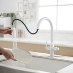 Solid Brass Dual-Handle Pull-Down Kitchen Faucet – Dual Function Spray – KFB2021