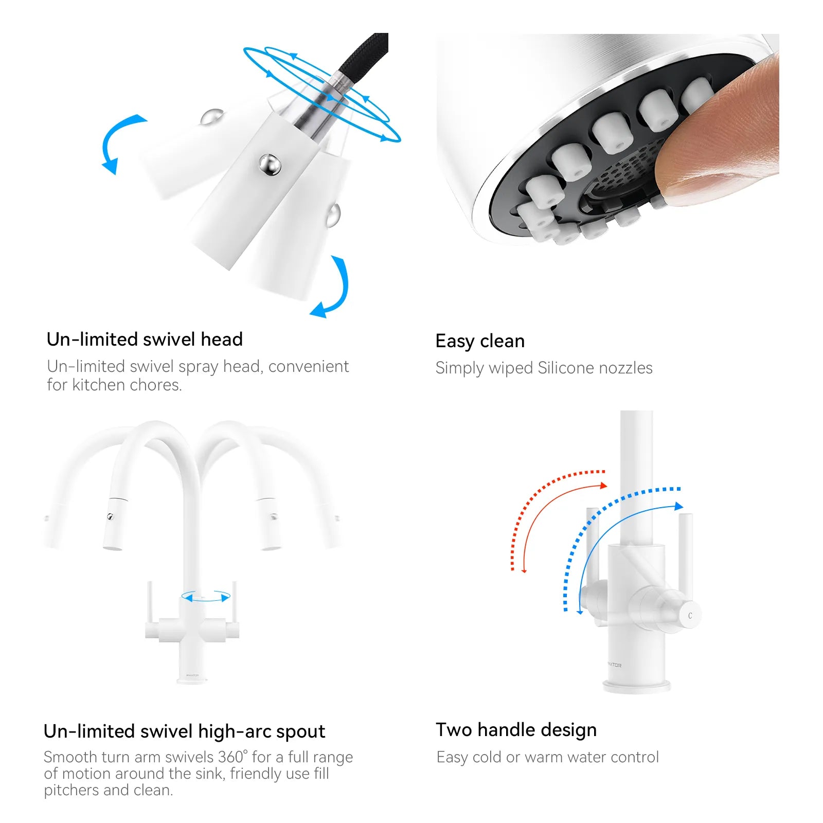 Solid Brass Dual-Handle Pull-Down Kitchen Faucet – Dual Function Spray – KFB2021