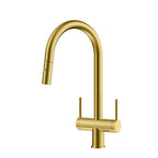 Solid Brass Dual-Handle Pull-Down Kitchen Faucet – Dual Function Spray – KFB2022 Brushed Gold